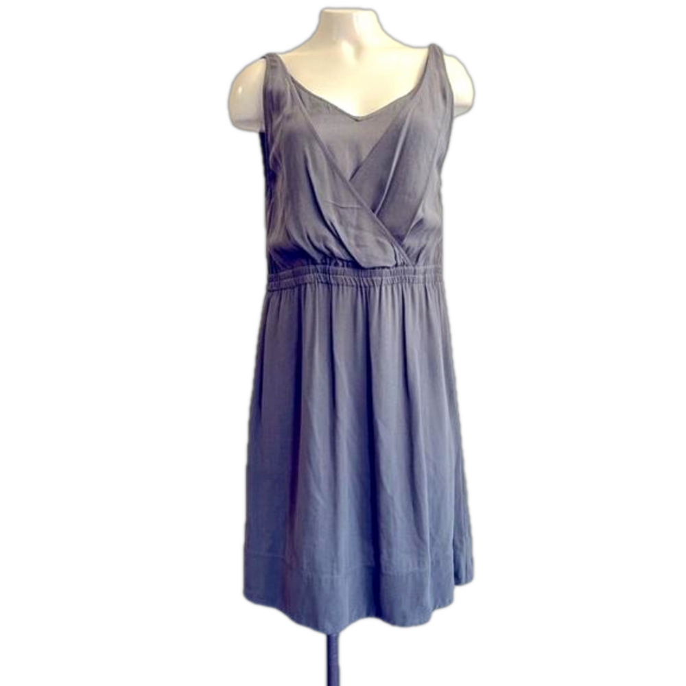EILEEN Fisher Silk Georgette Crepe Sleeveless olive dress PS